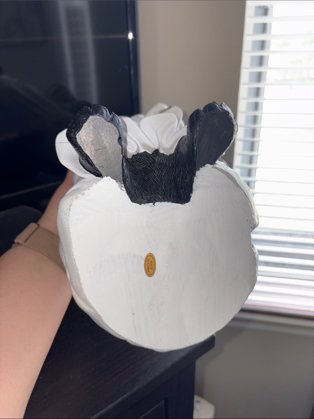 White & Black Ghost Dog Ceramic Sculpture with Skull Accent - Picture 5 of 10